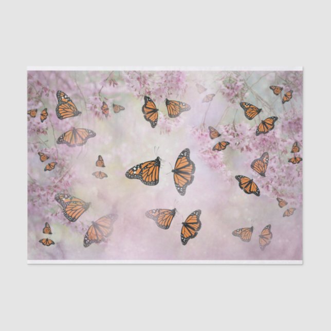 Papel De Seda Flores de mariposas monarca (Anverso)