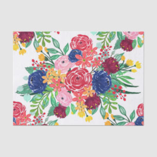 Papel De Seda Flores de moda de boho azul y rojo de la Marina