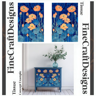 Papel De Seda Flores de Naranja Melocotón y Decoupage Verde Turq