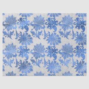 Papel De Seda Flores de naranjo azules en blanco