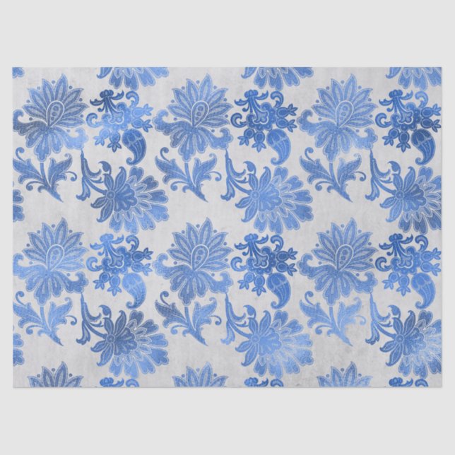 Papel De Seda Flores de naranjo azules en blanco (Anverso)