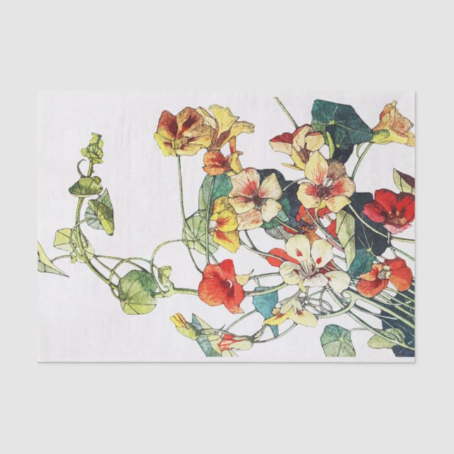 Papel De Seda Flores de nasturcio en el jardín Art Nouveau (Anverso)