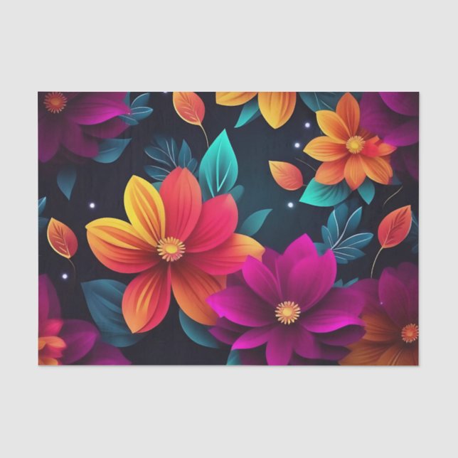 Papel De Seda Flores de neón vibrantes en la oscuridad (Anverso)