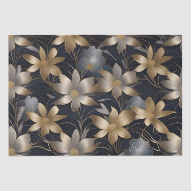 Papel De Seda Flores de oro y plata Decoupage /  (Anverso)