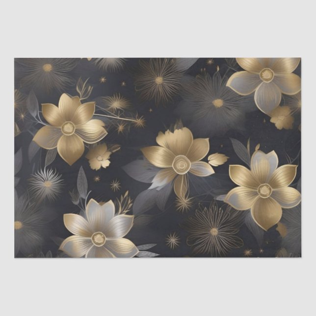 Papel De Seda Flores de oro y plata Decoupage /  (Anverso)