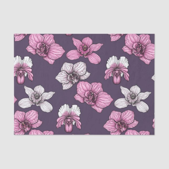 Papel De Seda Flores de orquídea rosa (Anverso)