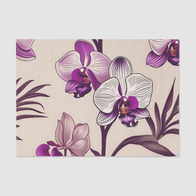 Papel De Seda Flores de orquídeas moradas (Anverso)