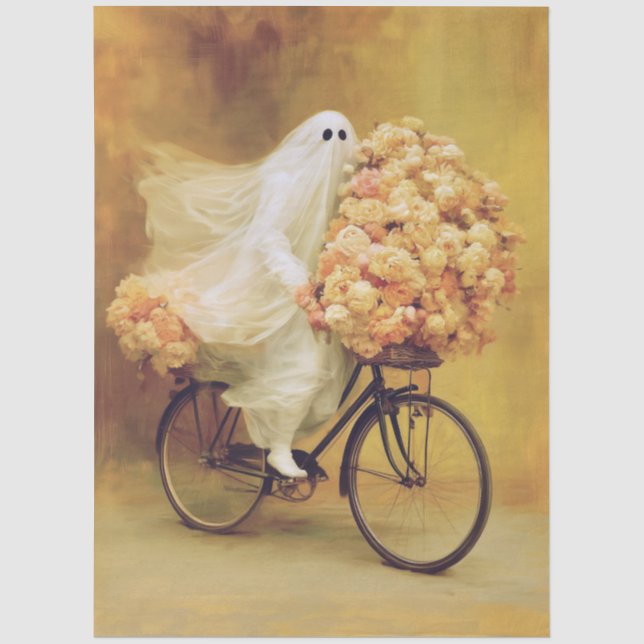 Papel De Seda Flores de Otoño, Bicicleta, Fantasma de Sábana Bla (Anverso)