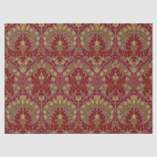 Papel De Seda Flores de Otoño Vintage Rojo Dorado William Morris