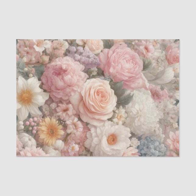 Papel De Seda Flores de Pastel Shabby Chic Rosa Floral Boda (Anverso)