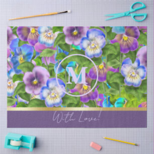 Papel De Seda Flores de Pensamiento de Cumpleaños con Monograma 