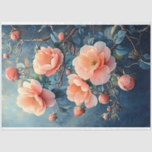 Papel De Seda Flores de peonía rosadas vibrantes Decoupage acuar