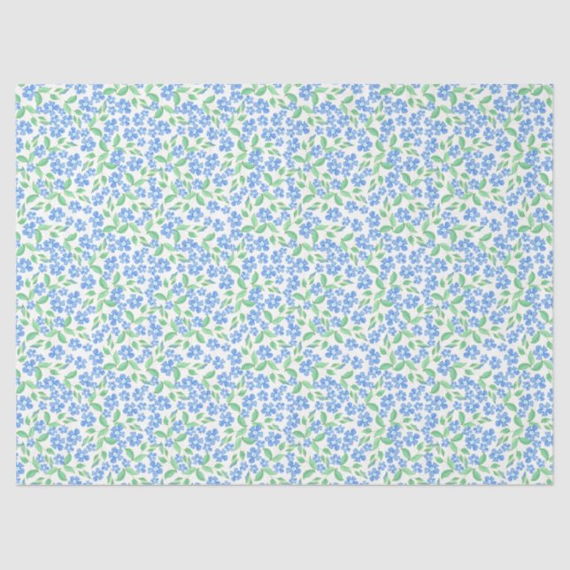 Papel De Seda Flores de perinela blanca verde azul bonito (Anverso)