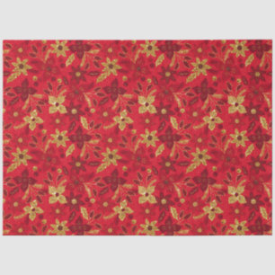 Papel De Seda Flores de Poinsettia de Navidad doradas y rojas