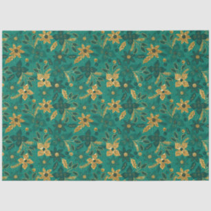 Papel De Seda Flores de Poinsettia de Navidad doradas y verdes