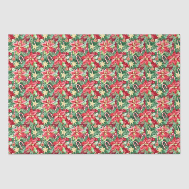 Papel De Seda Flores de Poinsettia festiva para navidades (Anverso)