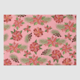 Papel De Seda Flores De Poinsettia Roja Y Holly Berries