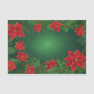 Papel De Seda Flores de poinsettia roja y ramas de pino navidade