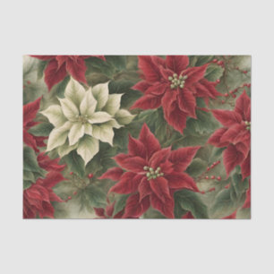 Papel De Seda Flores de poinsettia rojas y blancas vintage de Na