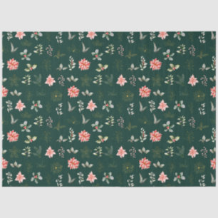 Papel De Seda Flores de poinsettia rojas y follaje sobre verde o