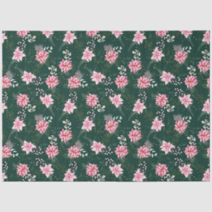 Papel De Seda Flores de poinsettia rosadas sobre verde oscuro