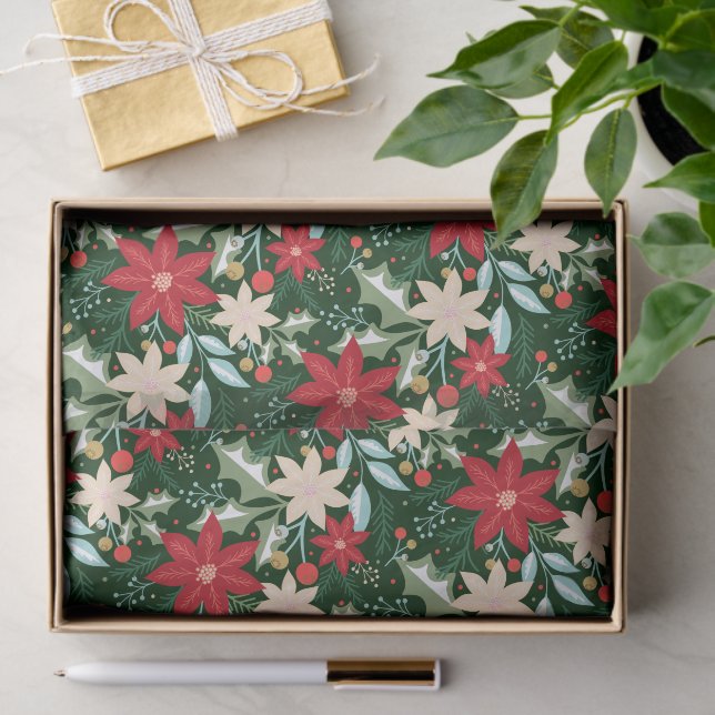 Papel De Seda Flores de Poinsettia y Navidades de vacaciones aba (Regalo )