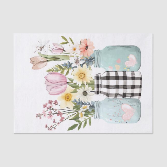 Papel De Seda Flores de primavera en desenlace de jarras de maso (Anverso)