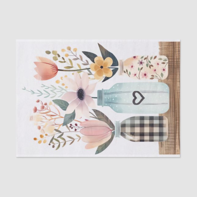 Papel De Seda Flores de primavera en desenlace de jarras de maso (Anverso)