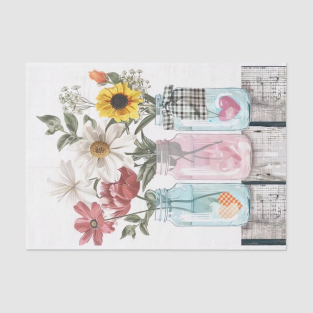 Papel De Seda Flores de primavera en desenlace de jarras de maso (Anverso)