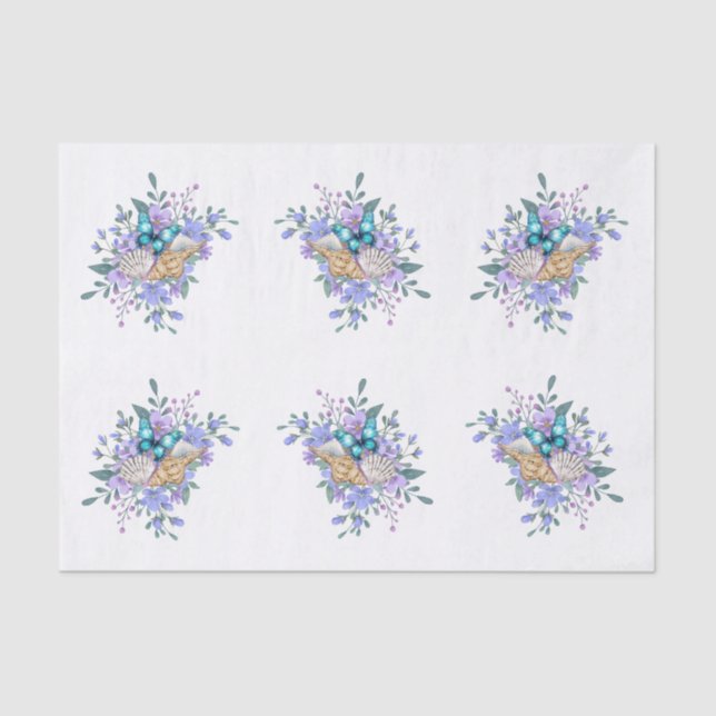 Papel De Seda Flores de Primavera, Mariposas y Conchas de Mar De (Anverso)