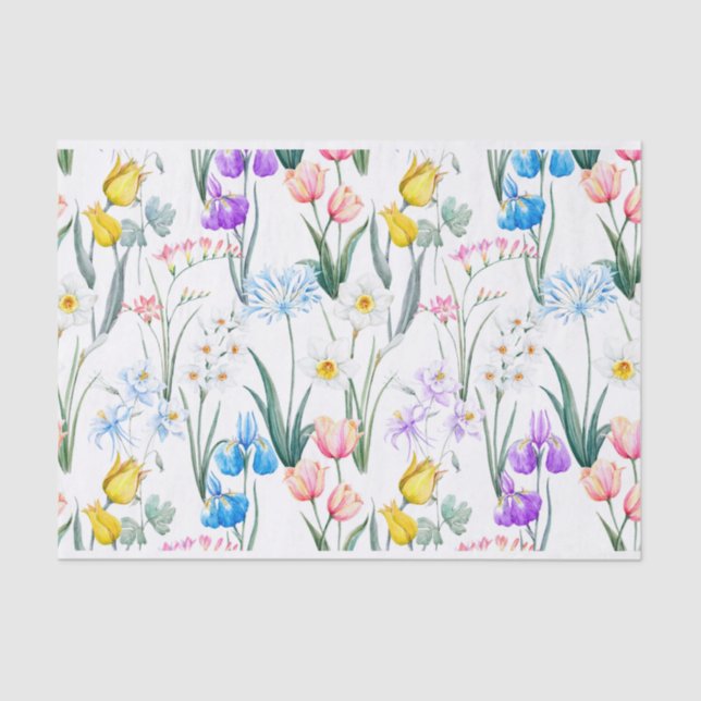 Papel De Seda Flores de primavera mixtas, botánicos de narcisos (Anverso)