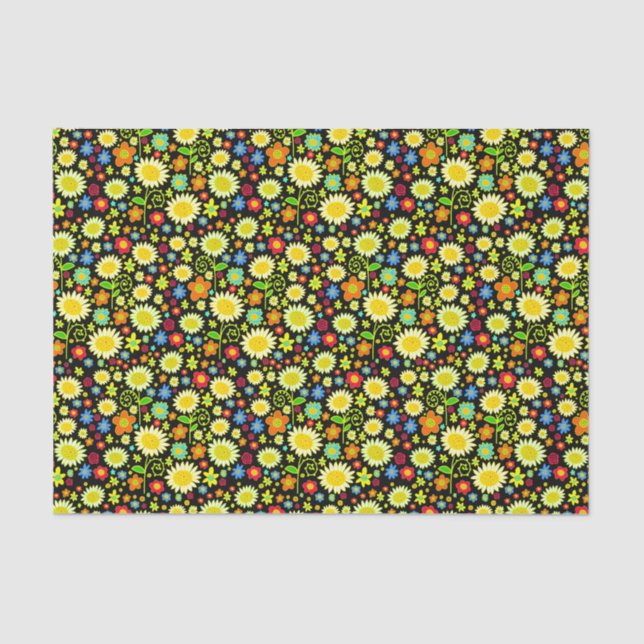 Papel De Seda Flores de primavera - Negro (Anverso)