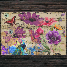 Papel De Seda Flores de primavera pavo real Puntuación musical y