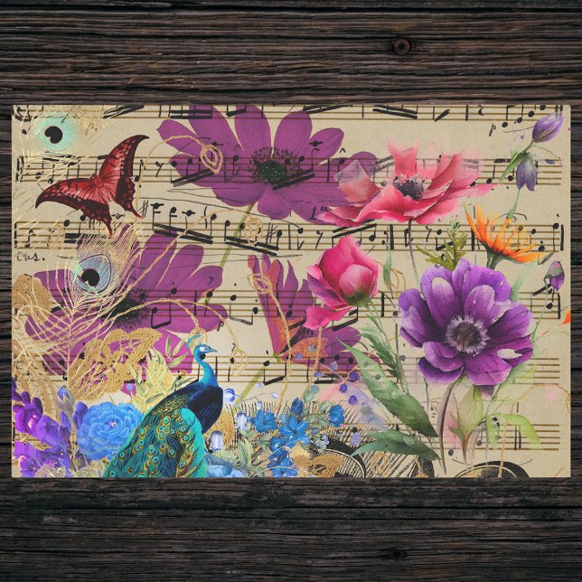 Papel De Seda Flores de primavera pavo real Puntuación musical y (Subido por el creador)