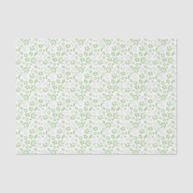 Papel De Seda Flores de primavera tropical verde pálido (Anverso)