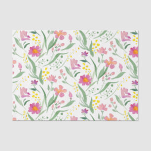 Papel De Seda Flores de primavera y patrón de hojas de colores