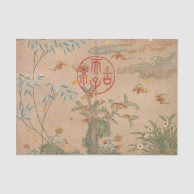 Papel De Seda Flores de rocas murciélagos caligrafía circular de (Anverso)