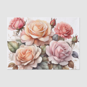 Papel De Seda Flores de Rosa coloridas de color acuático