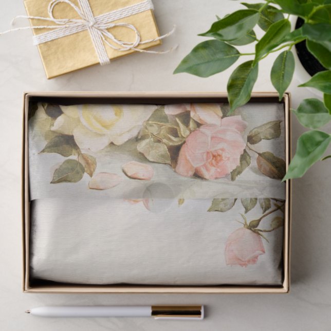 Papel De Seda Flores de Rosa de jardín antiguo de bodas antiguas (Regalo )