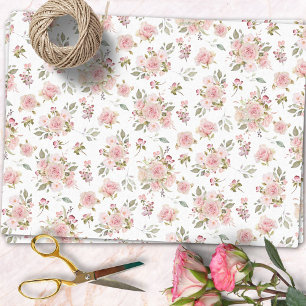Papel De Seda Flores de Rosa Rosa Acuarela Patrón Floral