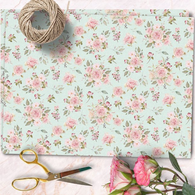 Papel De Seda Flores de Rosa Rosa Acuarela Patrón Floral (In situ)