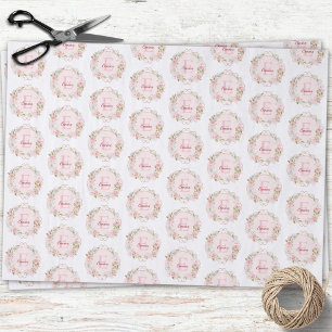 Papel De Seda Flores de Rosa Rosa Blush de Acuarela con Monogram