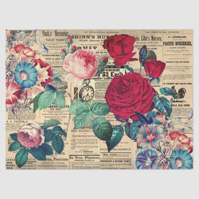 Papel De Seda Flores de Rosas de época (Anverso)