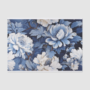 Papel De Seda Flores de tela de Jouy azules en la vejez