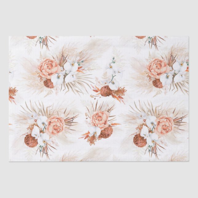 Papel De Seda Flores de terracota Pampas Grass Tropical Bohemio  (Anverso)