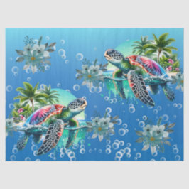 Papel De Seda Flores de tortugas tropicales coloridas y capricho