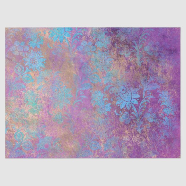 Papel De Seda Flores de trabajo de pergamino azul en una página  (Anverso)