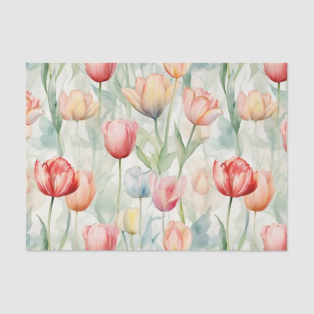 Papel De Seda Flores de Tulipán Amarillo Rojo de Granja (Anverso)