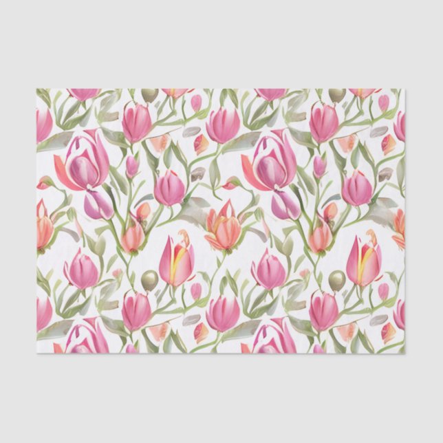 Papel De Seda Flores de tulipanes de patrón floral (Anverso)