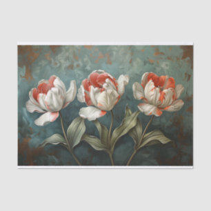 Papel De Seda Flores de Tulipanes Rojo y Blanco con Estampado de